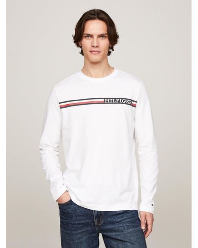 Tommy Hilfiger Stripe Logo Long Sleeve T-shirt - White