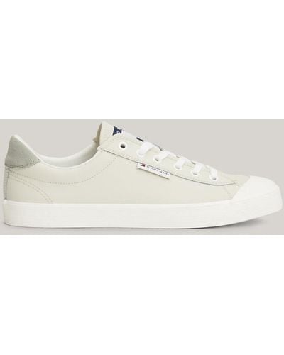 Tommy Hilfiger Logo Bumper Sole Leather Trainers - Natural