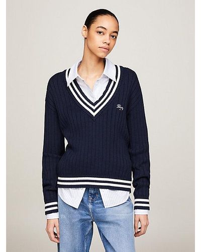 Tommy Hilfiger Relaxed Fit gerippter Pullover - Blau
