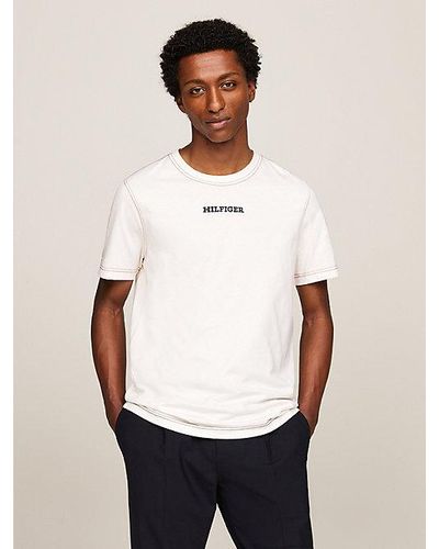 Tommy Hilfiger T-Shirt mit gesticktem Hilfiger-Logotype-Logo - Weiß