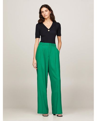 Tommy Hilfiger Satin High Rise Tapered Leg Trousers - Green