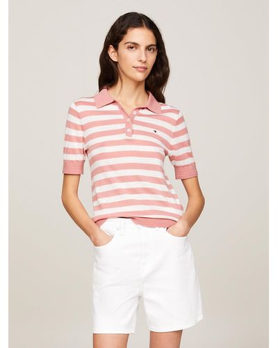 Tommy Hilfiger Stripe Knit Regular Fit Polo - Pink