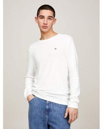 Tommy Hilfiger T-shirt à manches longues en coton bio côtelé - Blanc