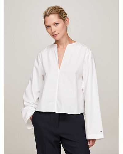 Tommy Hilfiger V-neck Relaxed Fit Blouse - White