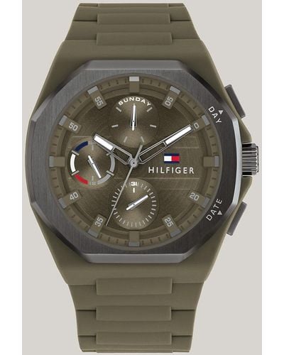 Tommy Hilfiger Multi-dimensional Dial Green Silicone Strap Watch - Grey