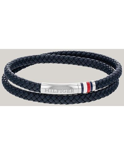 Tommy Hilfiger Blue Braided Leather Double Bracelet