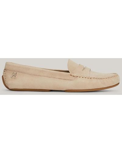 Tommy Hilfiger Th Monogram Plaque Leather Loafers - Natural