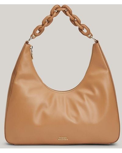 Tommy Hilfiger Th Soft Chunky Chain Leather Hobo Bag - Natural