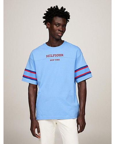 Tommy Hilfiger T-shirt Met Monotype-logo En Strepen - Blauw