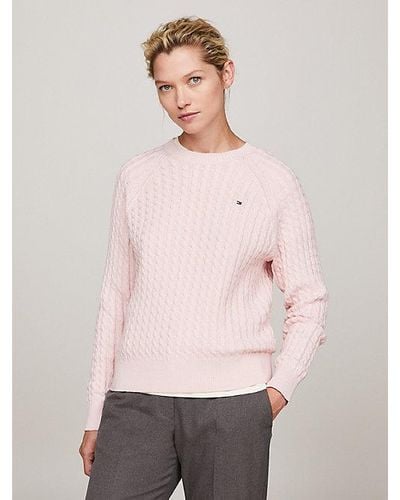 Tommy Hilfiger Jersey de punto trenzado con manga raglán - Rosa