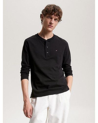 Tommy Hilfiger Camisa Henley de manga larga con corte slim - Negro