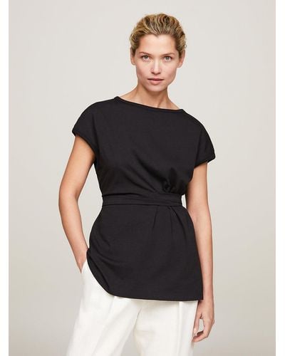Tommy Hilfiger Side Tie Relaxed Wrap Short Sleeve Top - Black