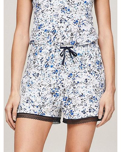 Tommy Hilfiger Pyjama-Shorts mit Besatz aus Blumenspitze - Blau