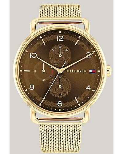 Tommy Hilfiger Vergoldete, braune Uhr mit Mesh-Armband - Mettallic