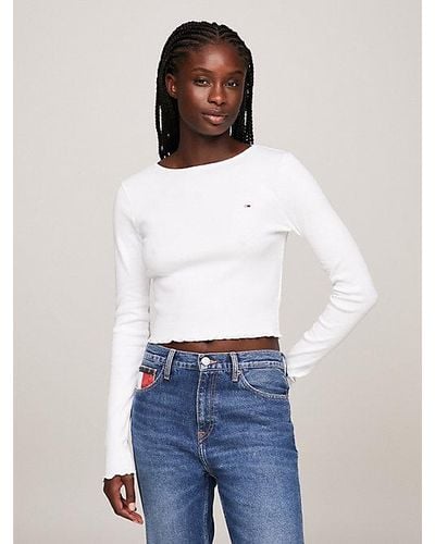 Tommy Hilfiger Cropped Fit Longsleeve Met Ruches - Wit
