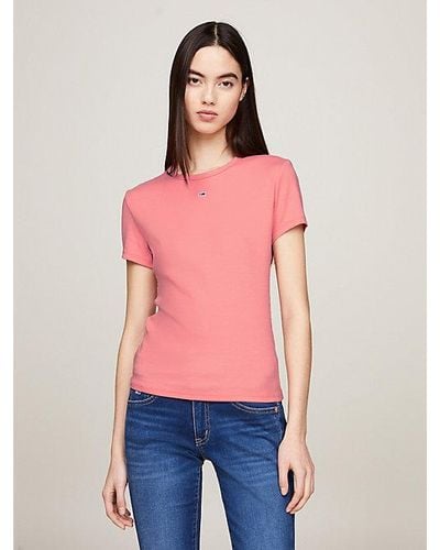 Tommy Hilfiger Essential Slim Ribgebreid T-shirt - Rood