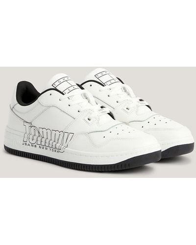 Tommy Hilfiger Chaussures de basket rétro en cuir à logo - Blanc