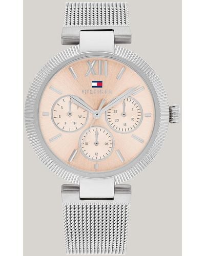 Tommy Hilfiger Blush Dial Stainless Steel Mesh Bracelet Watch - White