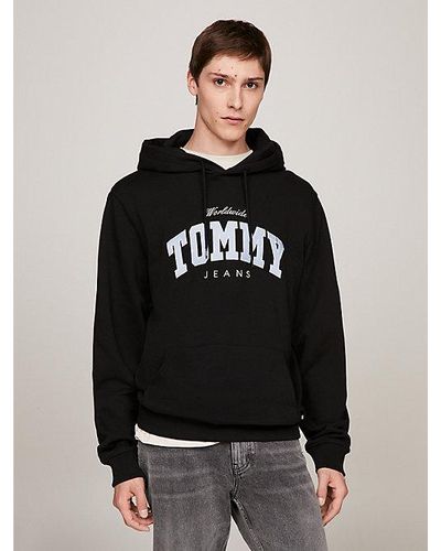 Tommy Hilfiger Terry Hoodie Met Varsity-logo - Zwart
