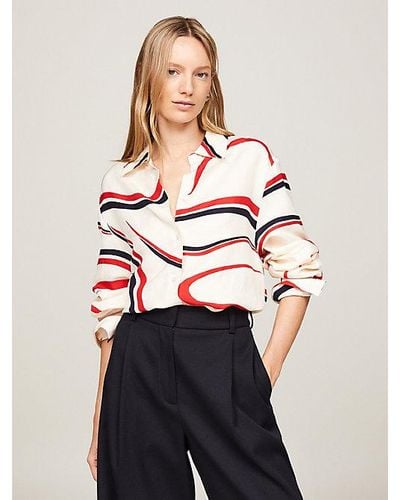 Tommy Hilfiger Relaxed Fit Overhemd Met Lintprint - Wit