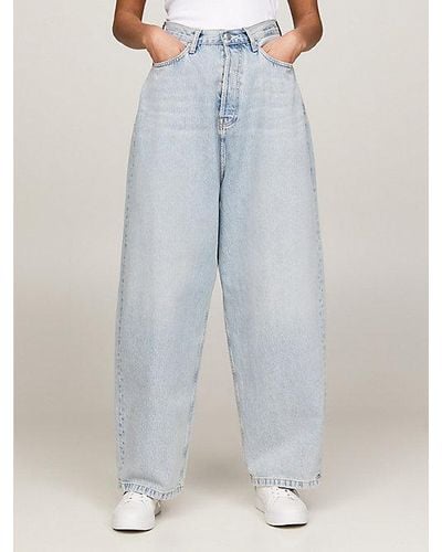 Tommy Hilfiger Baggy Jeans mit hohem Bund und Fade-Effekt - Blau