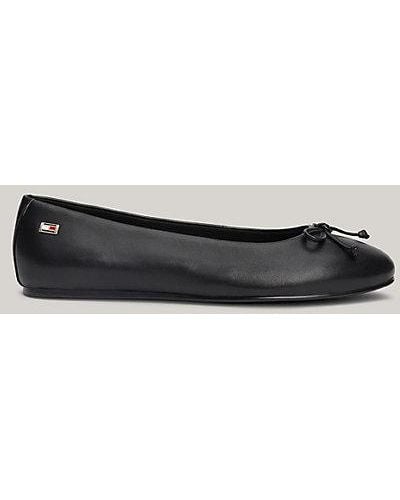 Tommy Hilfiger Essential Chic Leren Ballerina Met Vlag - Zwart