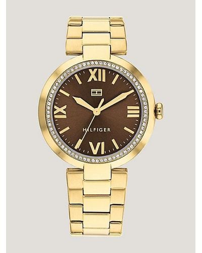 Tommy Hilfiger Vergoldete Armbanduhr mit Kristallen - Mettallic