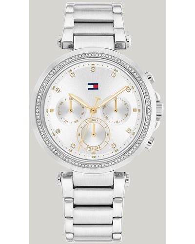 Tommy Hilfiger Silver White Dial Crystal-embellished Watch