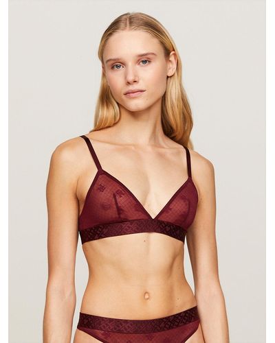 Tommy Hilfiger Th Monogram Lace Unlined Triangle Bra - Red