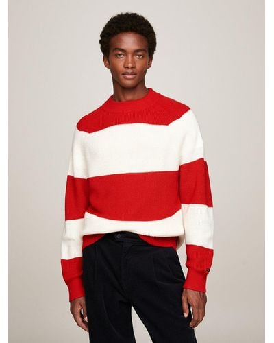 Tommy Hilfiger Colour-blocked Mock Turtleneck Relaxed Jumper - Red