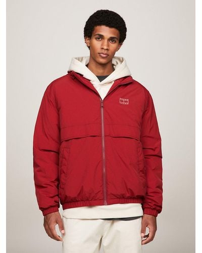 Tommy Hilfiger Stretch Hooded Zip-front Rain Jacket in Red for Men | Lyst UK