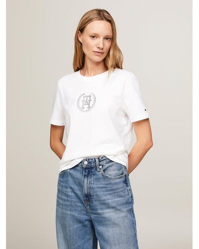 Tommy Hilfiger T-shirt TH Monogram à col ras-du-cou - Blanc
