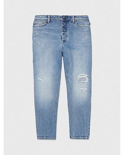 Tommy Hilfiger Adaptive Mom Jeans im Used Look mit ultrahohem Bund - Blau