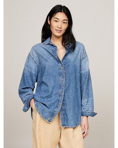 Tommy Hilfiger Relaxed Oversized Fit Jeans-Bluse - Blau