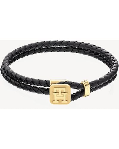 Tommy Hilfiger Bracelet TH Monogram en cuir noir