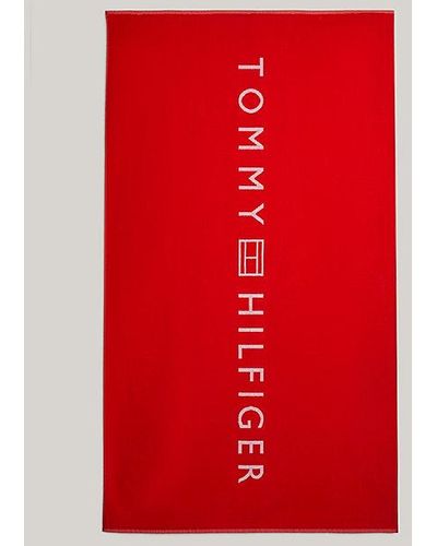 Tommy Hilfiger Toalla de baño TH Original con logo - Rojo