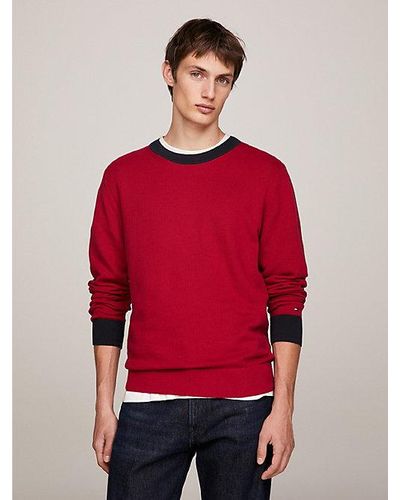 Tommy Hilfiger Trui Met Ronde Hals En Gebreide Textuur - Rood