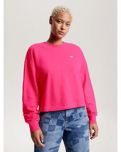 Tommy Hilfiger Cropped Relaxed Fit Sweatshirt Met Appliqué - Rood