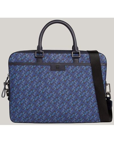 Tommy Hilfiger Th Monogram Textured Laptop Bag - Blue