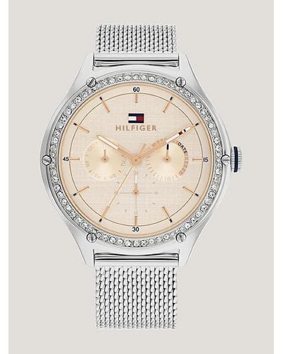 Tommy Hilfiger Uhr mit Mesh-Armband und Kristall-Details - Mettallic
