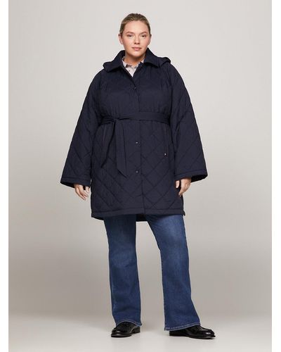 Tommy Hilfiger Curve Diamond Quilted Removable Hood Coat - Blue