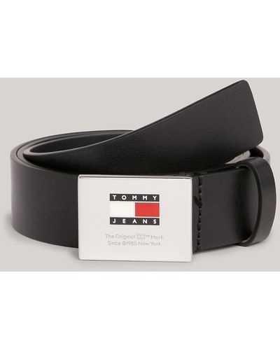 Tommy Hilfiger Logo Buckle Leather Belt - Black