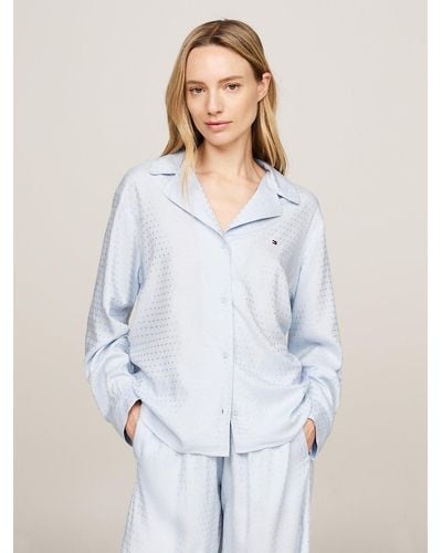 Tommy Hilfiger Tonal Logo Jacquard Pyjama Shirt - White