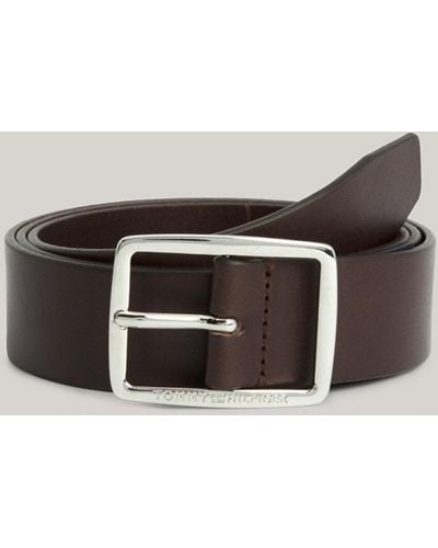 Tommy Hilfiger Polished Buckle Logo Leather Belt - Natural