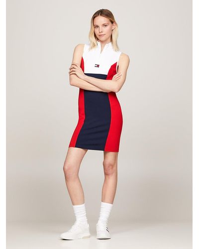 Tommy Hilfiger Badge Colour-blocked Slim Bodycon Dress - Red