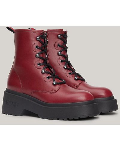 Tommy Hilfiger Chunky Leather Lace-up Boots - Red