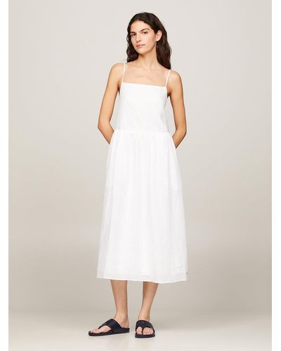 Tommy Hilfiger Linen Sleeveless Midi Slip Dress - White
