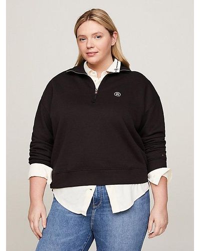 Tommy Hilfiger Curve Cropped Sweatshirt Met Rits En Monogram - Zwart