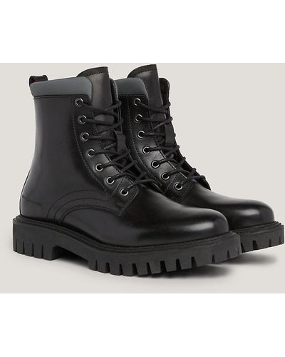 Tommy Hilfiger Chunky Cleat Sole Premium Leather Boots - Black