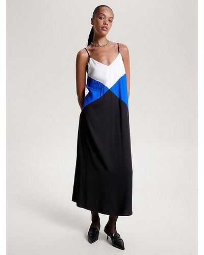 Tommy Hilfiger Relaxed Colour-blocked Maxi-slipdress - Blauw